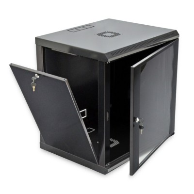 Шафа серверна SteelNet 12U 600 x 450 для мережевого обладнання (скло, чорний)