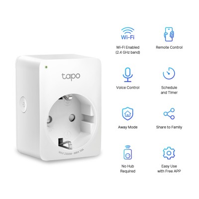 Смарт-розетка TP-LINK Tapo P100 2 шт/пак N300 BT 10A (TAPO-P100-2-PACK)