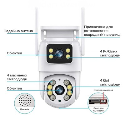 IP PTZ-відеокамера з WiFi 3Mp+3Mp Light Vision VLC-9130WI/2C (Tuya) 3.6mm+3.6mm, ІЧ+LED-підсвічування, з мікрофоном