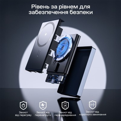Повербанк 10000mAh Choetech B739 Black QC3.0 PD3.0 бездротова магнітна зарядка