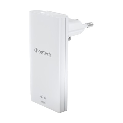 Мережевий зарядний пристрій Choetech PD6011 Ultra thin PD67W GAN A+C White