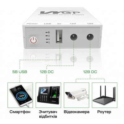 Джерело безперебійного живлення Mini UPS WGP UPS103A 10400mAh 5V/12V/12V, Li-ion 4*2.6Ah, для роутера та оптичного терміналу