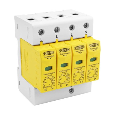 Обмежувач напруги TOMZN TOV1-20/4P 275V AC 10-20kA під DIN-рейку 4 полюси