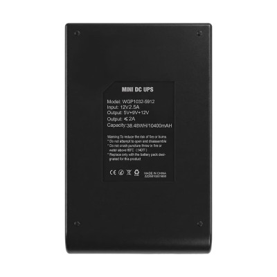 Комплект Mini UPS з блоком живлення: джерело безперебійного живлення Mini UPS WGP UPS1032 Black 10400mAh 5V/9V/12V, Li-ion 4*2.6Ah, для роутера і оптичного термінала та блок живлення SPF-1202B 12V/2A (24W)