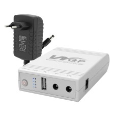 Комплект Mini UPS з блоком живлення: джерело безперебійного живлення Mini UPS WGP UPS103A White 10400mAh 5V/9V/12V, Li-ion 4*2.6Ah, для роутера і оптичного термінала та блок живлення SPF-1202B 12V/2A (24W)