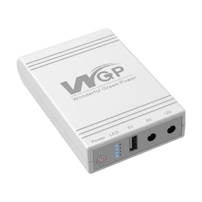 Комплект Mini UPS з блоком живлення: джерело безперебійного живлення Mini UPS WGP UPS103A White 10400mAh 5V/9V/12V, Li-ion 4*2.6Ah, для роутера і оптичного термінала та блок живлення SPF-1202B 12V/2A (24W)