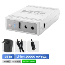 Джерело безперебійного живлення з блоком живлення Mini UPS WGP UPS103C Quick Charge 20000mAh 5V/12V/12V, Li-ion 4*5Ah, для роутера та оптичного терміналу