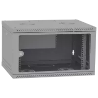 Шафа телекомунікаційна двері скло (сіра) IPCOM 6U 600x600